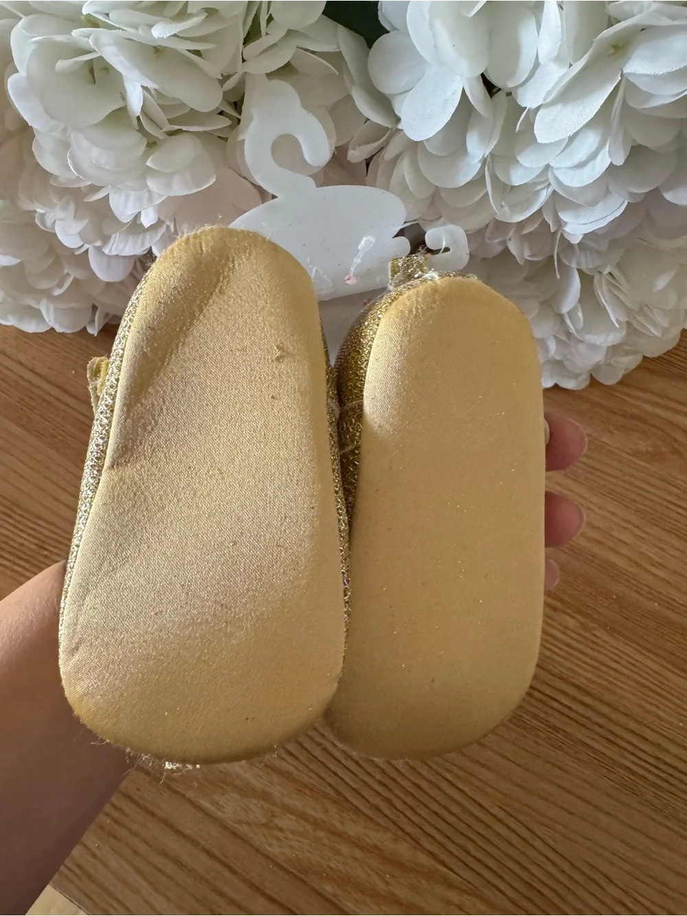 Rising Star Gold Glitter Mary Jane Shoes with Tulle Flower